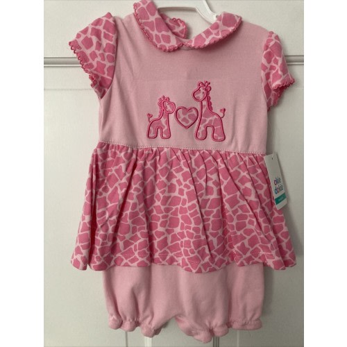 okie dokie-Girls-Dress-Size 3-6 Months-Pink-2 Giraffes And I Heart-NWT