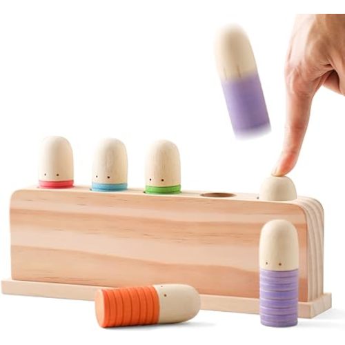 Pop Up Toy Multicolor Puppets | Wooden Color Sorting Toys | STEM Montessori Color Matching Toys | Preschool Learning Educational Toys Gifts for Kids Boys Girls Ages for 1 2 3 Years (Classic Colours)