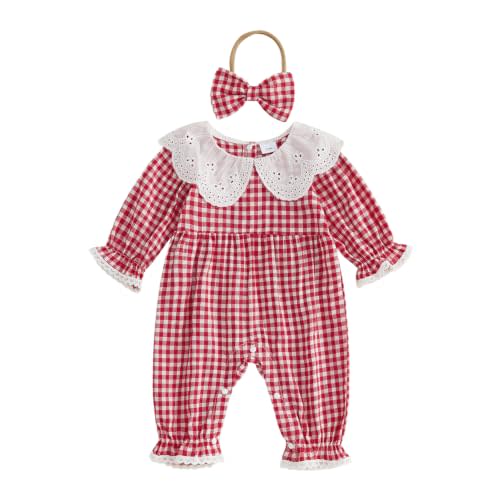 Baby Girl Fall Outfit 0-18M Girls Jumpsuit Long Sleeve Romper Bow Headband | Soft, comfortable and breathable; Ensure good skin comfort, paired with a ruffled trim for a stylish, cute, and casual feel