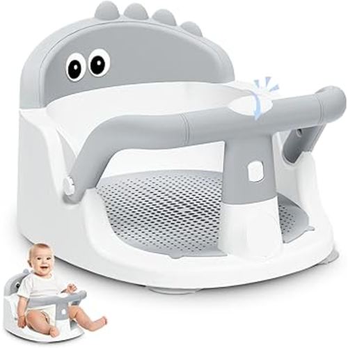 Baby Bath Seat for Babies 6 Months & Up Sitting Up, Non-Slip Baby Bath Chair with Suction Cup, Safe and Comfortable Portable Infant Bath Seat for Bathroom, Bathtub Tub, Easy to Clean (Grey)