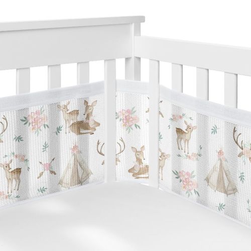 Sweet Jojo Designs Girl BreathableBaby Breathable Mesh Crib Liner Baby Nursery Deer Floral Pink Green White