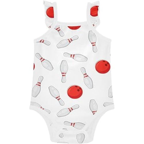 Bowling White Background Pattern Baby Girls Bodysuit Summer Ruffle Sleeveless Rompers One Piece Baby Cotton Clothes Outfits for Newborn Infant 3-6 Months