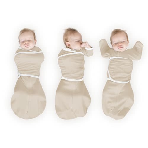 SwaddleDesigns Organic 6-Way Omni Swaddle Sack, Arms Up Swaddle for Newborn, More Options to Calm Startle Reflex, Improves Sleep, Small, 0-3 mo, 6-14 lbs, Sand Dollar