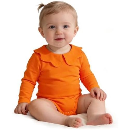 LYSMuch 0-24Mo Baby Girls Peter Pan Collar Bodysuit Toddler Ruffle Romper Short Sleeve Solid Color Clothes
