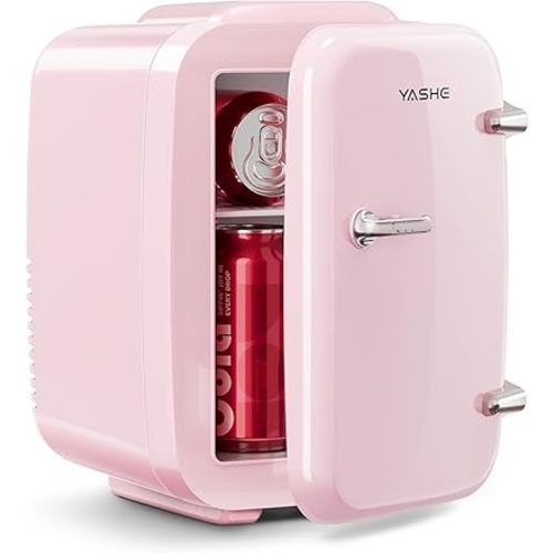 Mini Fridge, 4 Liter/6 Can Mini Makeup Fridge, 110V AC/ 12V DC Portable Thermoelectric Cooler&Warmer for Skincare, Drink, Cosmetic, Medicine, Small fridge for Bedroom, Office, Dorm, Car, Pink