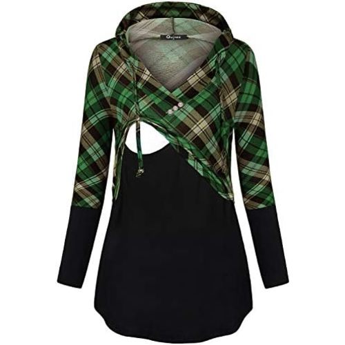 Quinee Women's Long Sleeve Plaid Colorblock Nursing Pullover Hoodie Sweatshirts
