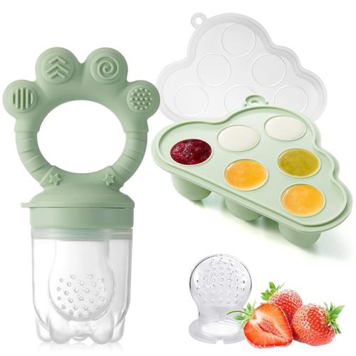 KEERT Baby Fruit Feeder with Popsicle Mold, Teething Teethers for Babies 3-12 Months,Teething Toys for Babies Feeding Gift (Green1)