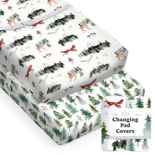 Baby Changing Pad Cover 2-Pack for Boys, Girls (Woodland Forest Animals) - Premium Fitted Sheets Baby Diaper Changing Table Cover - Buttery Soft Cotton Blend