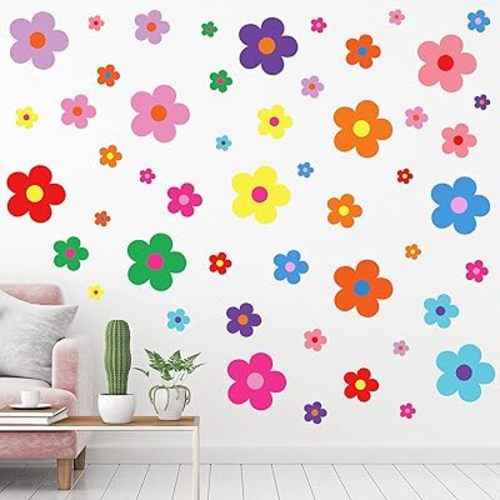 Taobary 288 Pcs Flower Wall Stickers, 9.1 x 11.4 Inch, Bright Colors