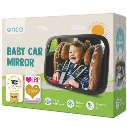 Onco Baby Car Mirror Rear Facing - Double Award-Winning Convex Car Mirror for Baby, 100% Shatterproof & Shakeproof with 360° Rotation, Newborn Essentials (9.6 x 6.9 in)