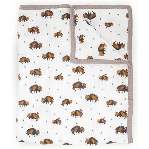 Little Unicorn Premium Quilted Throw | Super Soft, Multi-Layered Muslin XL Blanket| Great for Kids & Families (Bison)