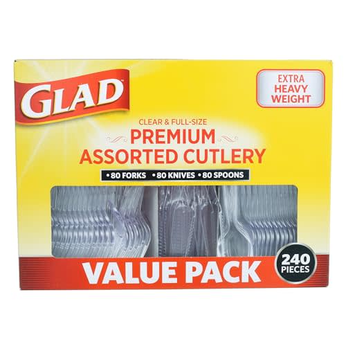 Glad Disposable Cutlery Set - Clear Heavy Duty Plastic Forks, Knives, and Spoons - 240 Piece Plasticware for Parties - Durable, Sturdy Recyclable Utensils - Great for July 4th, Thanksgiving, Christmas