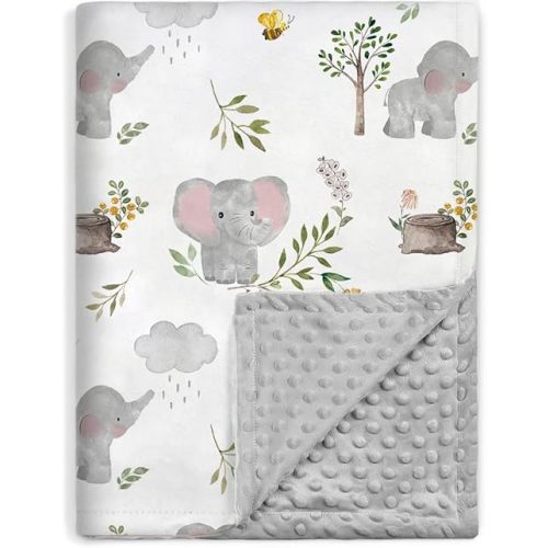 BORITAR Baby Blanket for Boys Girls Super Soft Double Layer Minky with Dotted Backing, Lovely Grey Elephant Animal Design Blanket for Toddler Newborn 30 x 40 Inch(75x100cm)