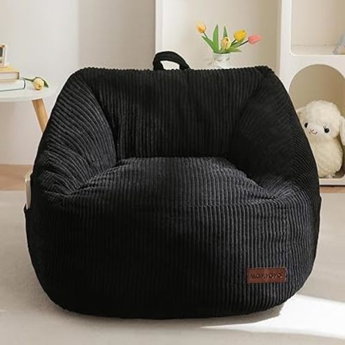 MAXYOYO Kids Bean Bag Chair, Bean Bag Couch with Handle, Comfy Toddler Chair for Boys and Girls, Accent Sofa Chair with Pocket for Gaming Reading Relaxing, Black