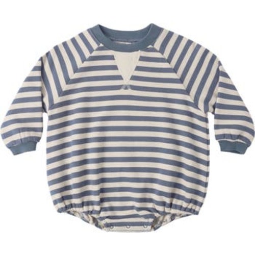 Stripe Crewneck Cotton French Terry Bubble Romper, 3-6M