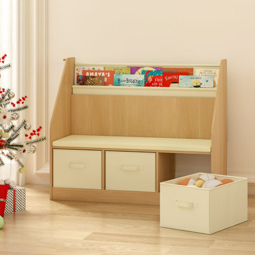 Latitude Run® Kids Book Nook & Storage Organizer With 3-drawer Bench, 3-tier Bookshelf & Bag Hooks - Reading Corner & Christmas Gift For Ages 3-12 | Wayfair