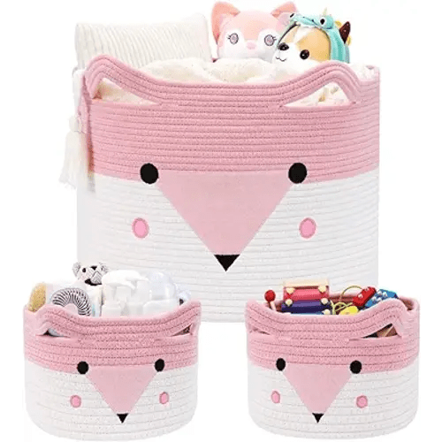 Large Baby Basket Toy Storage 3 Pack, (20"x13.8") Woven Baby Laundry Basket, Stuffed Animal Storage.