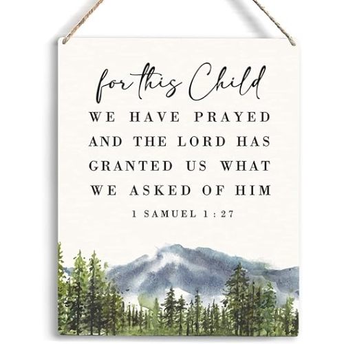 YCYD Inspirational Nursery Decor for Girls Boys Baby Girl Room Decor Christian Nursery Wall Art For This Child We Have Prayed Wooden Hanging Sign Bible Verse Wall Art Sign for Kids Home 8 x 10 Inches