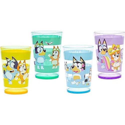 Zak Designs Bluey Nesting Tumbler Set Includes Durable Plastic Cups with Variety Artwork, Fun Drinkware is Perfect for Kids (14.5 oz, 4-Pack, Non-BPA)