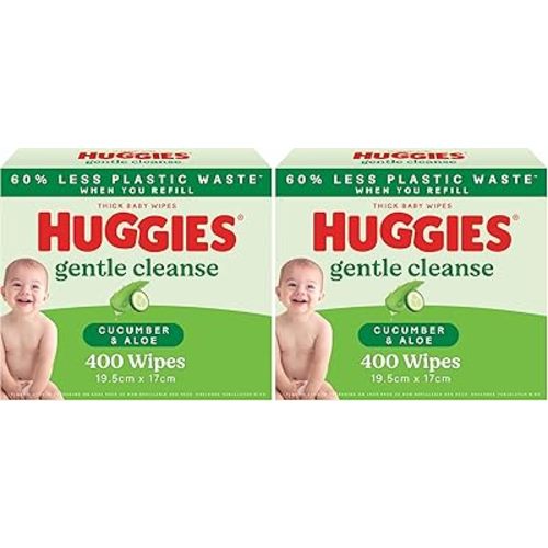 Huggies Thick Baby Wipes Cucumber and Aloe 400 Count (Pack of 2)
