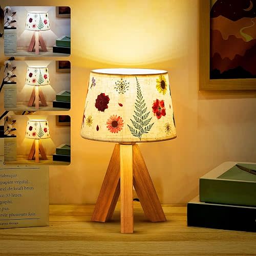 Pressed Flower Vintage Table Lamp, Cottagecore Boho Rustic Night Light, Decorative Small Lamp Gift Box Set for Bedroom Living Room Office, Ideal Gift for Women on Mother's Day(Trapezoid)