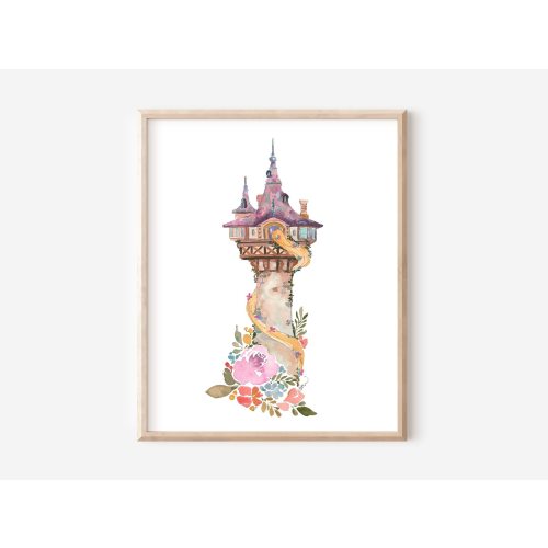 Rapunzel's Tower Watercolor Print, Tangled Art, Princess Artwork, Disney Castle
