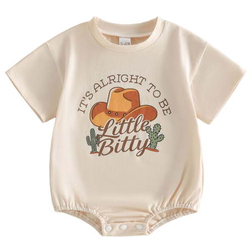 YDFCWXW Its Alright to Be Little Bitty Outfit Bubble Romper Baby Boy Western Clothes Summer Short Sleeve Country Bodysuit (Beige, 6-12 Months)