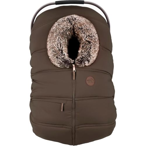 PETIT COULOU Winter Baby Car Seat Cover - Breathable, Extra Warm and Cozy Carrier with Patented Structural Frame – Protects your Infant or Newborn Against Extreme Cold Weather, Rain and Wind (Coffee)