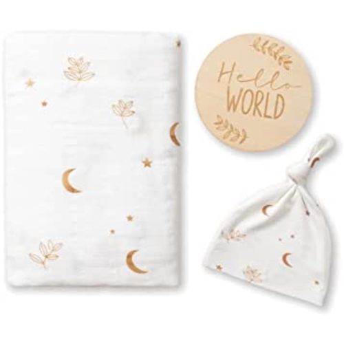 Miaoberry 100% Organic Cotton Baby Muslin Swaddle Blanket Set| Boho Moon| Gender Neutral for Boys Girls| Hospital Home Coming Receiving Blanket |Newborn Unisex