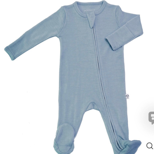 Footie Pajamas, Merino Wool, Blue