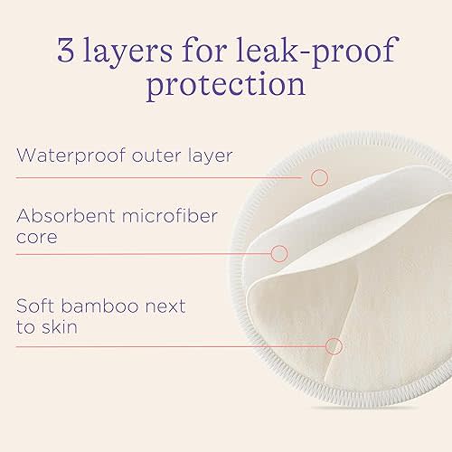 Lansinoh Washable Nursing Pads, Made with Organic Bamboo Viscose, Reusable Breast Pads for Breastfeeding with Wash Bag, Breastfeeding Essentials, 10 Count