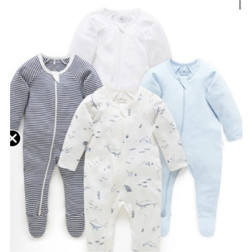 4 Pack Baby Growsuits size 00 – Vanilla Nautical | Purebaby - Purebaby