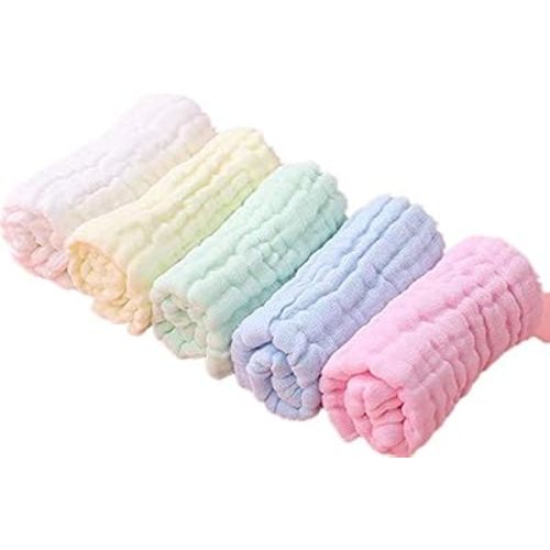 Baby Muslin Washcloths, Premium Natural Cotton Face Cloths, Super Soft Baby Wipes and Cotton Washcloth for Delicate Skin, Boys or Girls Multicolored Cotton Face Towels