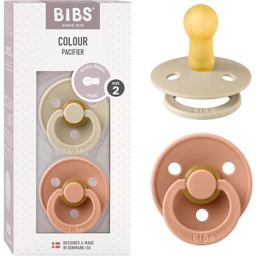 BIBS Pacifiers Colour Collection | Natural Rubber Baby Pacifier | Set of 2 BPA-Free Soothers | Made in Denmark | 6+ Months (Pack of 2) | Vanilla/Peach