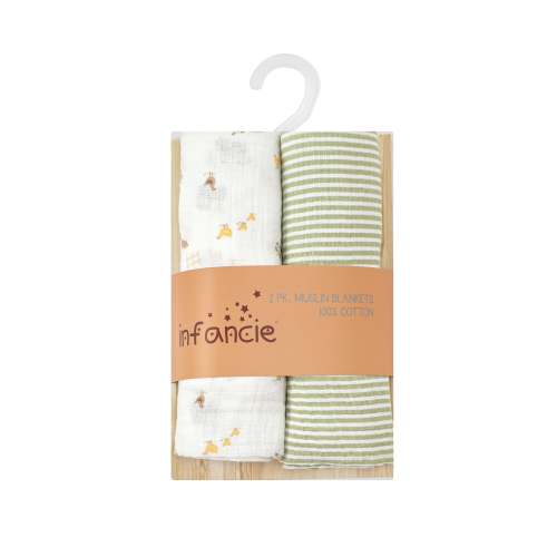 Infancie 2-pack Baby Muslin Blanket Green Stripe/farm It5236 One