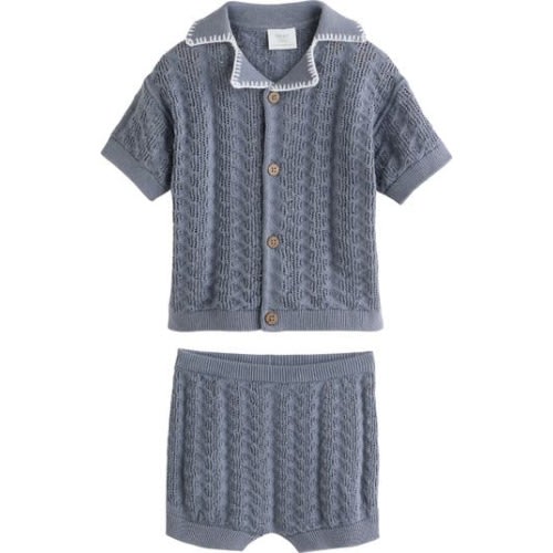Cotton Knit Button-Up Shirt & Shorts Set, 0-3M