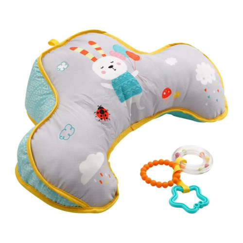 Baby Tummy Time Pillow with Sensory Toys — Soft Head-Up Training Cushion | Double-Sided High Contrast Baby Development Pillow