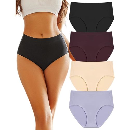 FINETOO Women's High Waisted Seamless Underwear Full Coverage Brief Ladies No Show Panties Sexy Lingerie Regular&Plus Size