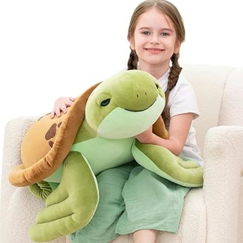 Muiteiur 28Inch Sea Turtle Stuffed Animal, Large Plush Pillow Toy, Soft Stuffed Turtle with Cute Footprints, for Kids