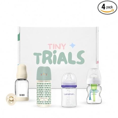 Glass Baby Bottle Variety Pack Featuring Dr. Brown's, Lansinoh, Bibs & Suavinex, Bonus Bibs Pacifier Included, Anti-Colic Non-Toxic Tiny Trials Baby Bottle Discovery Box