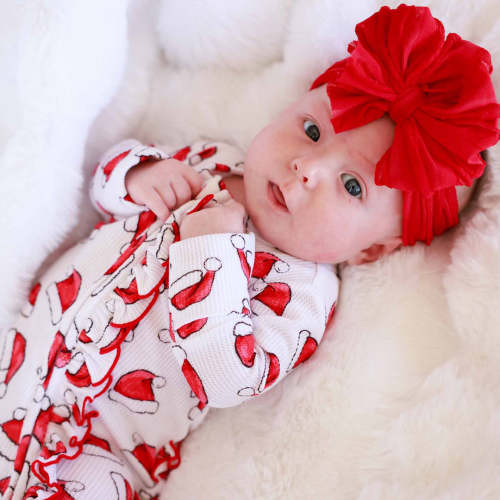 Santa Baby Bamboo Waffle Ruffle Zipper Footie
