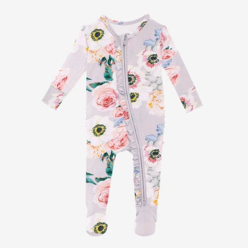 Infant French Gray Footie Ruffled Zippered One Piece - Posh Peanut