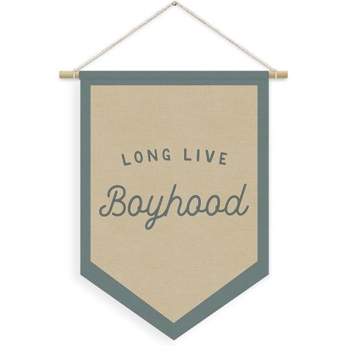 Boys Room Decor, Long Live Boyhood Linen Canvas Banner, Boy Nursery Wall Hanging Pennant Flag Banner for Boys Kids Toddler Room Bedroom Playroom Decor, 15x11in - Blue
