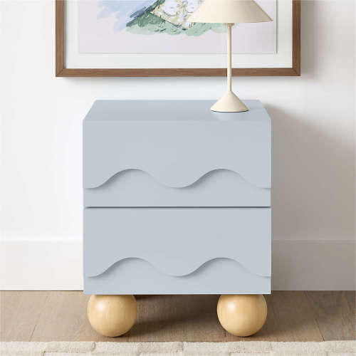Babyletto 20" Lido Wave Powder Blue Wood 2-Drawer Kids Nightstand