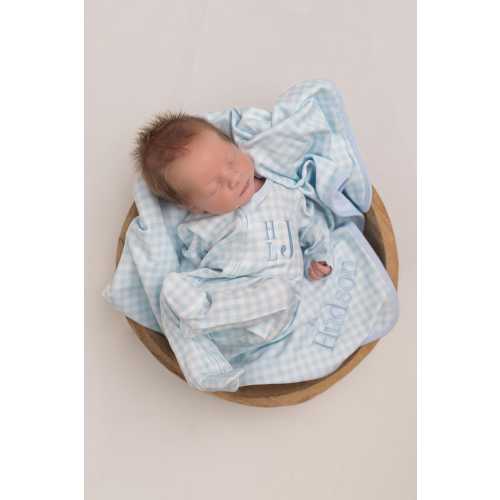 Baby boy coming home outfit, monogrammed newborn boy outfit, embroidered baby boy outfit, blanks blue gingham
