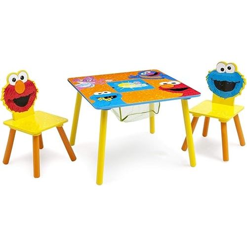 Delta Children Sesame Street Wood Kids Table and Chairs Set with Storage