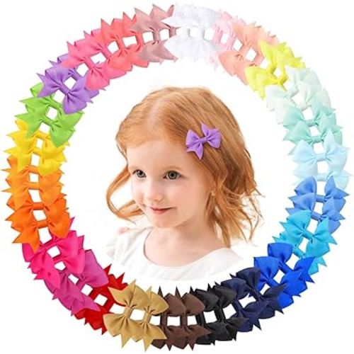 doboi 50PCS 2.5'' Baby Hair Clips Small Bows Fully Lined Grosgrain Boutique Solid Ribbon Small Bows for Girls Teens Infants Kids Toddlers Newborn (Bright colors)