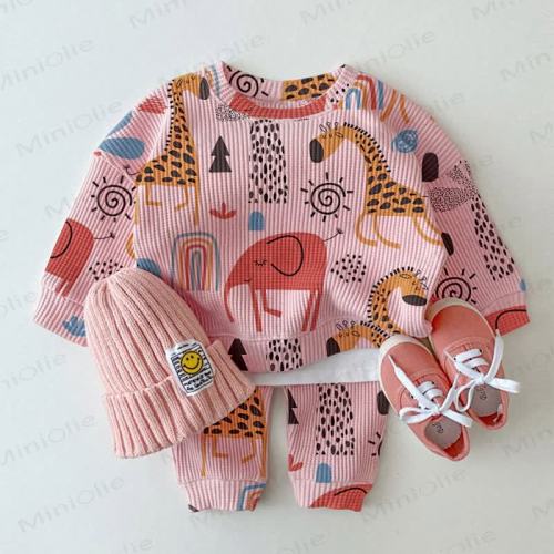 Baby Animal Pink Waffle 2-piece Set