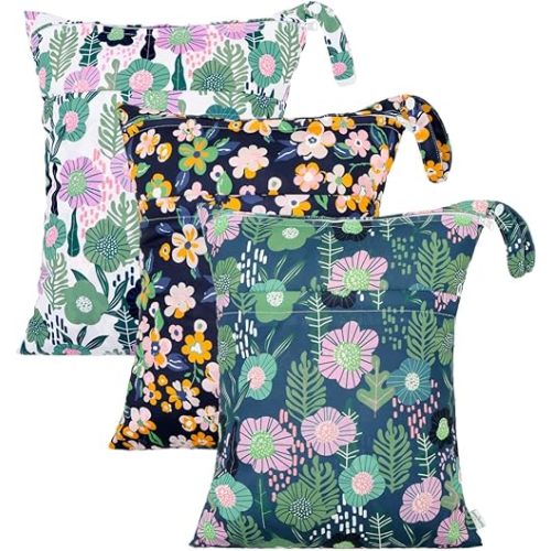 babygoal Floral Wet Dry Bags 3 Pack, Waterproof Travel Bags for Swimsuits, Beach, Pool, Gym,Food Storage and Wet Clothes,3LN45-B