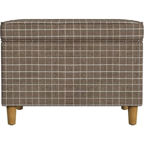 Spatial Order Home Decor | Dinah Collection Modern Storage Ottoman | Ottoman with Storage for Living Room & Bedroom(Brown Windowpane Fabric)